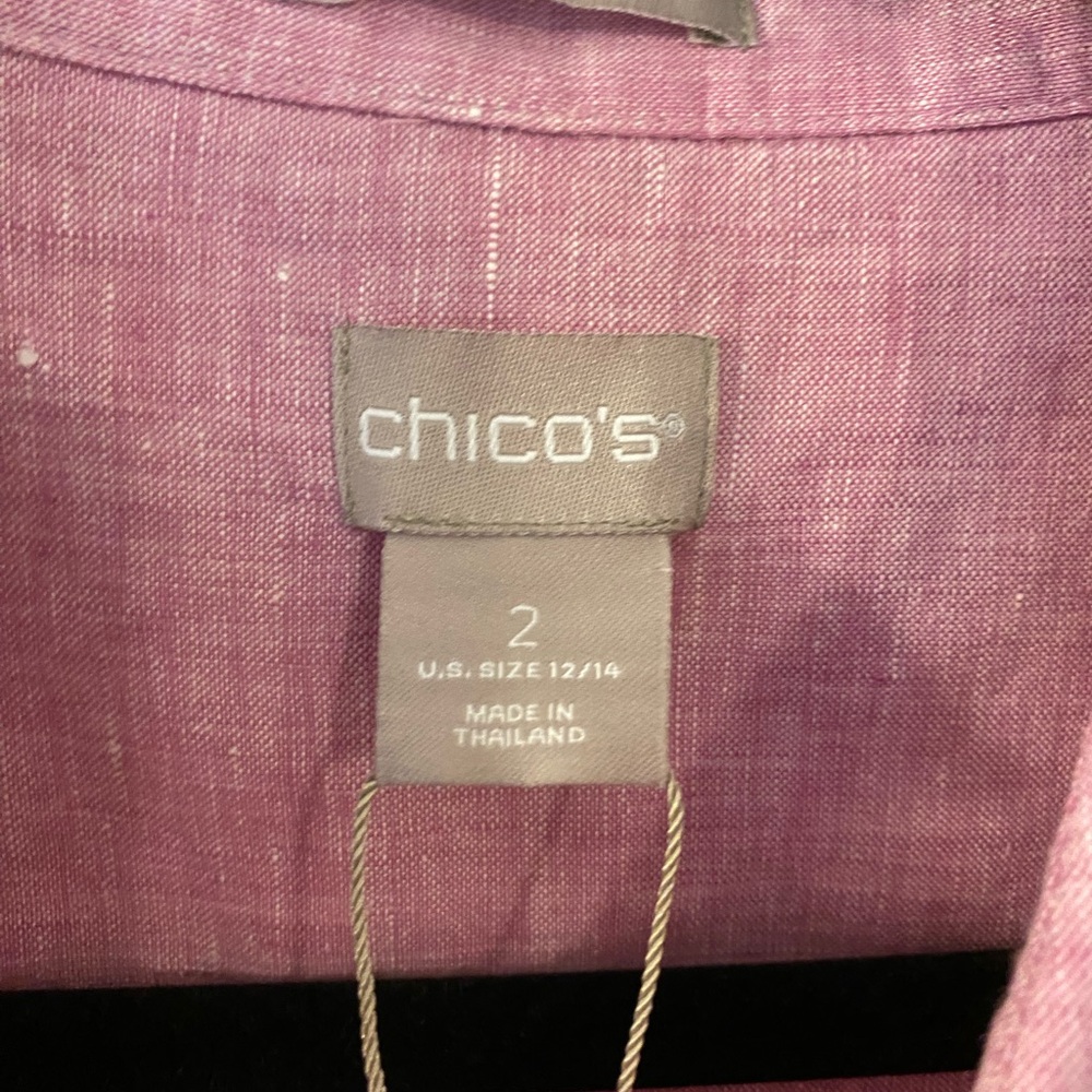 Chico's NWT size 2 or 12/14 100%Linen Purple Button-Down Shirt - Picture 2 of 4